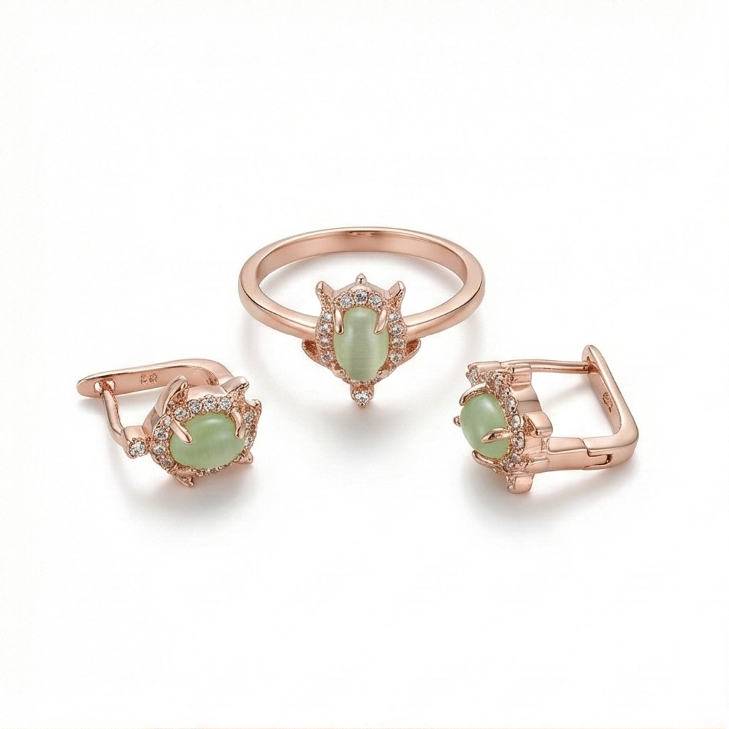 925 Sterling Silver Vintage Style Ring and Earring Set in Rose Gold Finish Women's Jewellery