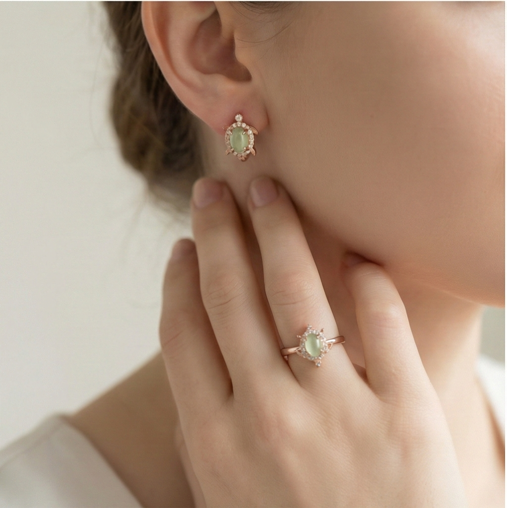 AGOR 925 Sterling Silver Vintage Style Ring and Earring Set in Rose Gold Finish Women's Jewellery