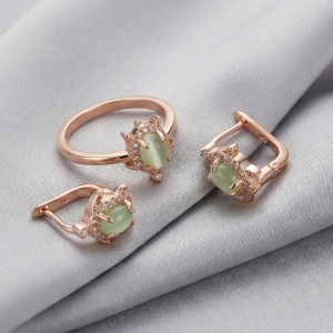 925 Sterling Silver Vintage Style Ring and Earring Set in Rose Gold Finish Women's Jewellery