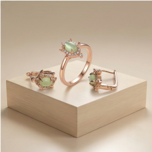 AGOR 925 Sterling Silver Vintage Style Ring and Earring Set in Rose Gold Finish Women's Jewellery