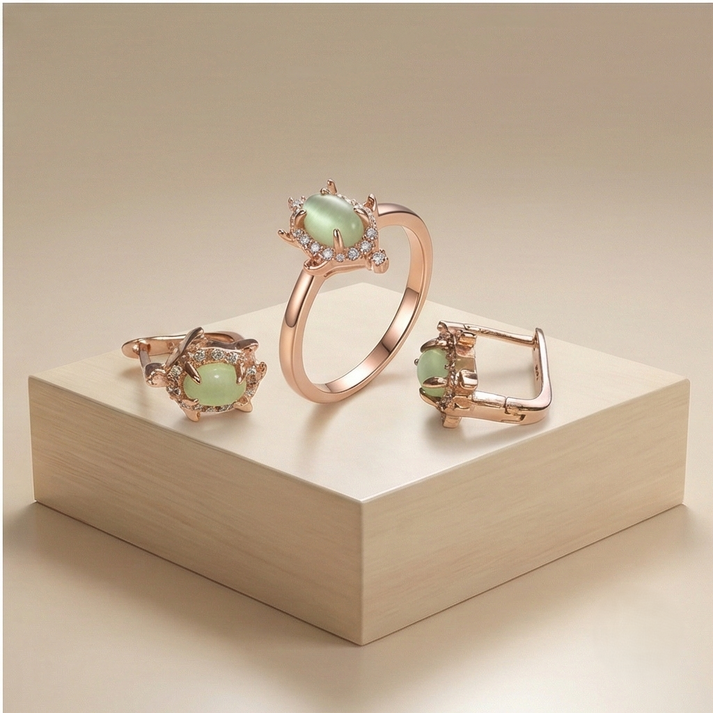 925 Sterling Silver Vintage Style Ring and Earring Set in Rose Gold Finish Women's Jewellery