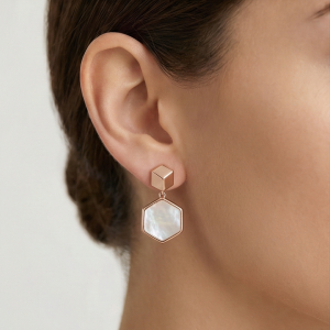 AGOR 925 Sterling Silver Geometric Hexagon Drop Earrings in Rose Gold Finish Women's Jewellery