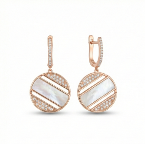AGOR 925 Sterling Silver Rose Gold Plated Mother of Pearl Geometric Drop Earrings Jewellery