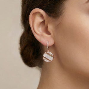 AGOR 925 Sterling Silver Rose Gold Plated Mother of Pearl Geometric Drop Earrings Jewellery