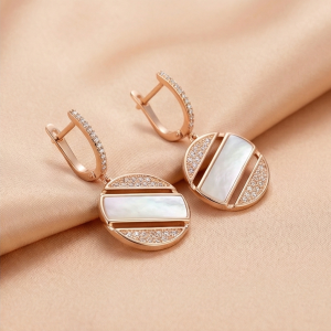 AGOR 925 Sterling Silver Rose Gold Plated Mother of Pearl Geometric Drop Earrings Jewellery