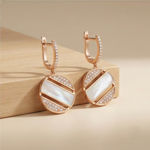 AGOR 925 Sterling Silver Rose Gold Plated Mother of Pearl Geometric Drop Earrings Jewellery