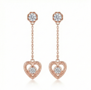 AGOR 925 Sterling Silver Rose Gold Plated Heart Filigree Chain Drop Earrings Jewellery