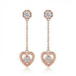 925 Sterling Silver Rose Gold Plated Heart Filigree Chain Drop Earrings Jewellery