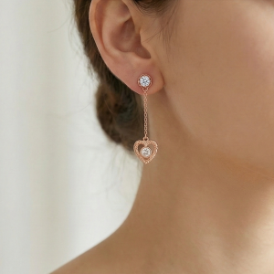 AGOR 925 Sterling Silver Rose Gold Plated Heart Filigree Chain Drop Earrings Jewellery
