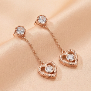 925 Sterling Silver Rose Gold Plated Heart Filigree Chain Drop Earrings Jewellery