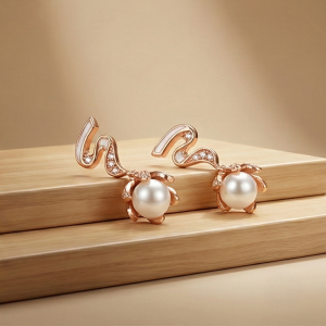 AGOR 925 Sterling Silver Rose Gold Plated Pearl and Swirl Drop Earrings Jewellery