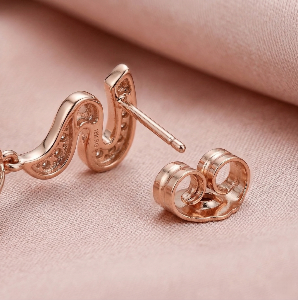 AGOR 925 Sterling Silver Rose Gold Plated Pearl and Swirl Drop Earrings Jewellery