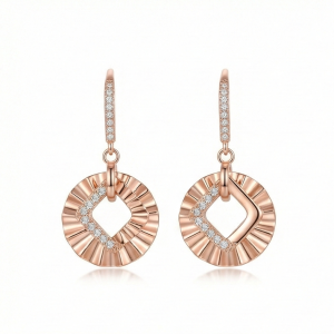 AGOR 925 Sterling Silver Rose Gold Plated Ruffled Geometric Drop Earrings Jewellery for Women