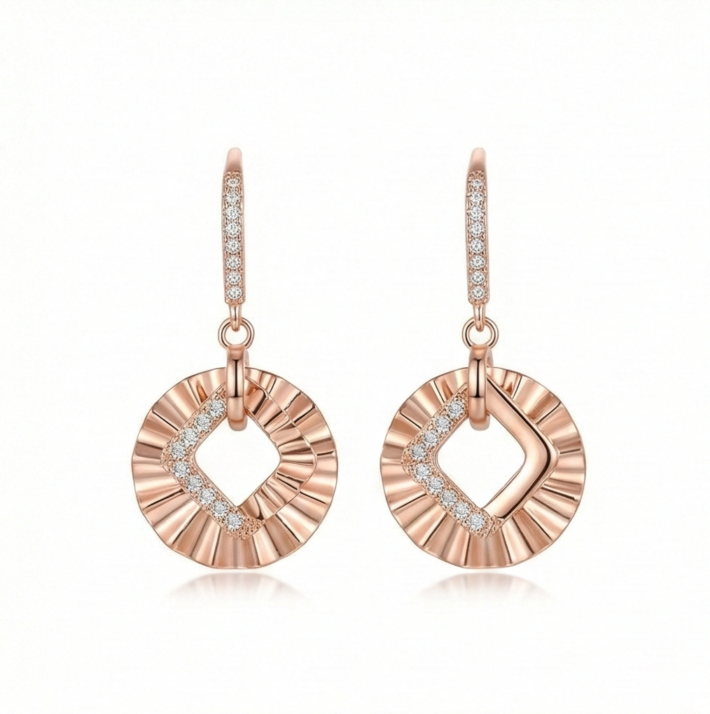925 Sterling Silver Rose Gold Plated Ruffled Geometric Drop Earrings Jewellery for Women