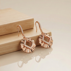 AGOR 925 Sterling Silver Rose Gold Plated Ruffled Geometric Drop Earrings Jewellery for Women