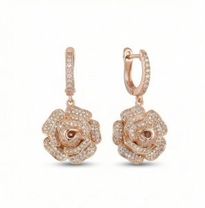 AGOR 925 Sterling Silver Rose Gold Plated Blooming Rose Flower Drop Earrings Jewellery