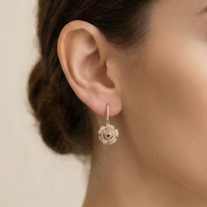 925 Sterling Silver Rose Gold Plated Blooming Rose Flower Drop Earrings Jewellery