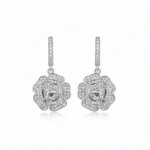 AGOR 925 Sterling Silver Rhodium Plated Crystal Rose Flower Drop Earrings Jewellery