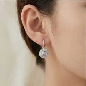 AGOR 925 Sterling Silver Rhodium Plated Crystal Rose Flower Drop Earrings Jewellery