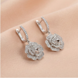 AGOR 925 Sterling Silver Rhodium Plated Crystal Rose Flower Drop Earrings Jewellery