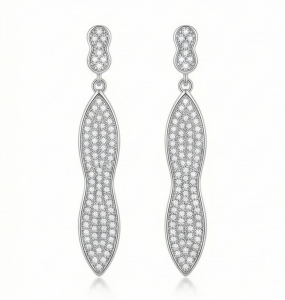 AGOR 925 Sterling Silver Pave Set Abstract Linear Drop Earrings Jewellery for Women