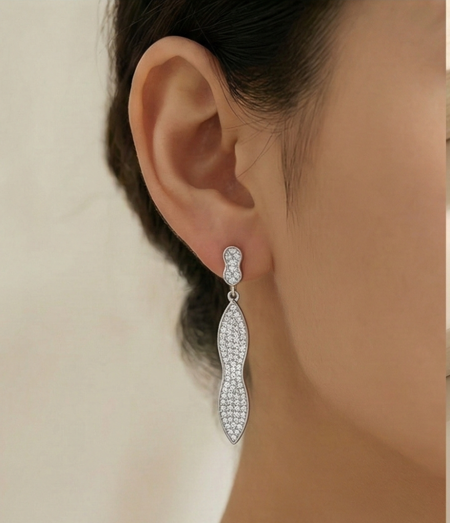 AGOR 925 Sterling Silver Pave Set Abstract Linear Drop Earrings Jewellery for Women