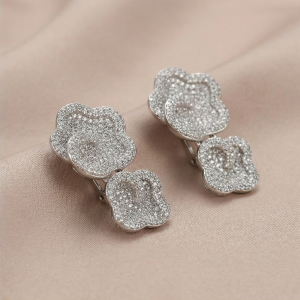 AGOR 925 Sterling Silver Double Tier Floral Statement Pave Earrings Jewellery