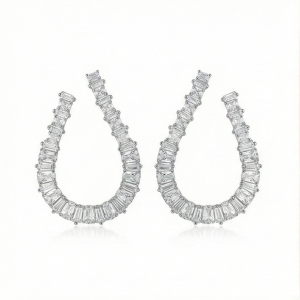 925 Sterling Silver Baguette Cut Open Hoop Earrings Jewellery for Women