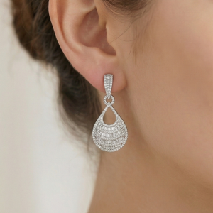 AGOR 925 Sterling Silver Layered Baguette Drop Earrings High Polish Rhodium Women's Jewellery