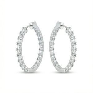 AGOR 925 Sterling Silver Classic Baguette Hoop Earrings High Polish Rhodium Women's Jewellery