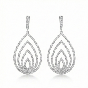 AGOR 925 Sterling Silver Layered Teardrop Dangle Earrings High Polish Rhodium Women's Jewellery