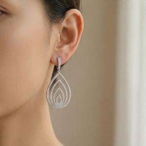 925 Sterling Silver Layered Teardrop Dangle Earrings High Polish Rhodium Women's Jewellery