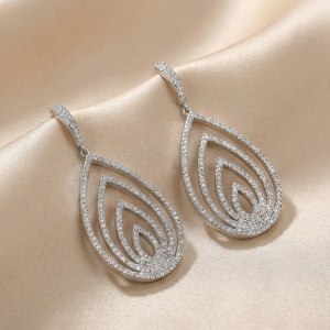 925 Sterling Silver Layered Teardrop Dangle Earrings High Polish Rhodium Women's Jewellery