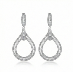 AGOR 925 Sterling Silver Statement Open Teardrop Earrings High Polish Rhodium Women's Jewellery