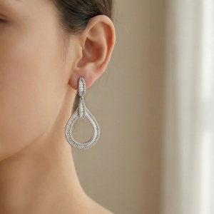 AGOR 925 Sterling Silver Statement Open Teardrop Earrings High Polish Rhodium Women's Jewellery