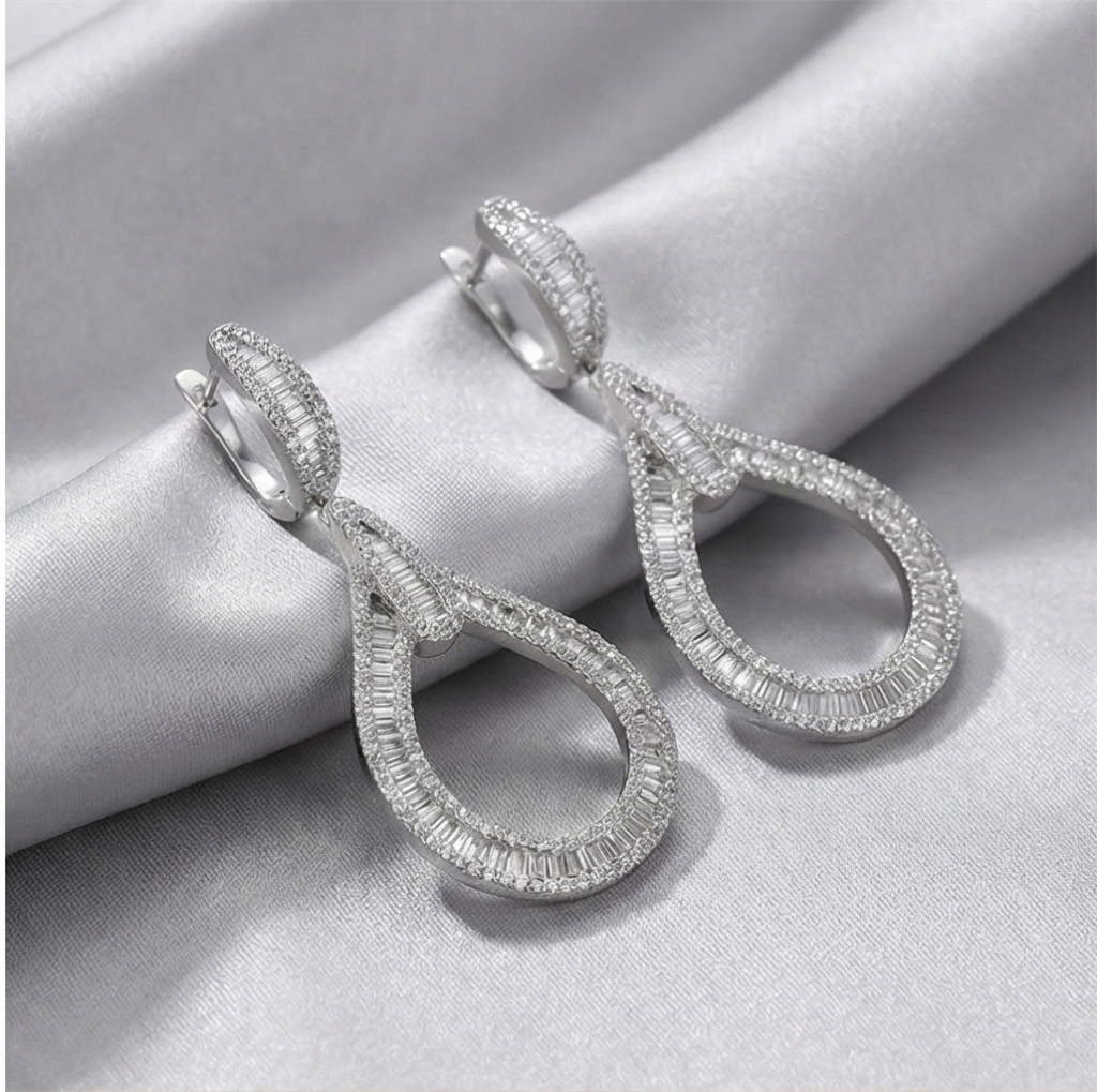 AGOR 925 Sterling Silver Statement Open Teardrop Earrings High Polish Rhodium Women's Jewellery