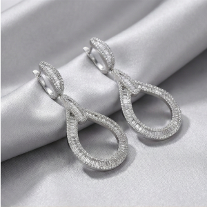 AGOR 925 Sterling Silver Statement Open Teardrop Earrings High Polish Rhodium Women's Jewellery