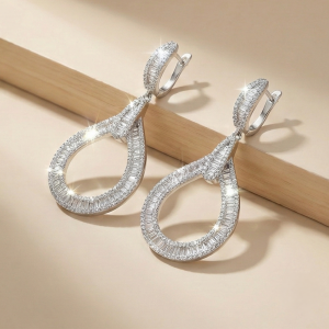 925 Sterling Silver Statement Open Teardrop Earrings High Polish Rhodium Women's Jewellery