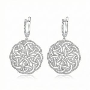 AGOR 925 Sterling Silver Intricate Celtic Knot Drop Earrings High Polish Rhodium Women's Jewellery