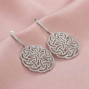 AGOR 925 Sterling Silver Intricate Celtic Knot Drop Earrings High Polish Rhodium Women's Jewellery