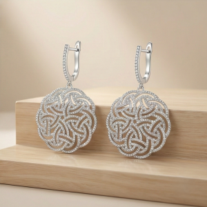 AGOR 925 Sterling Silver Intricate Celtic Knot Drop Earrings High Polish Rhodium Women's Jewellery