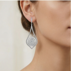 AGOR 925 Sterling Silver Sunburst Teardrop Dangle Earrings High Polish Rhodium Women's Jewellery