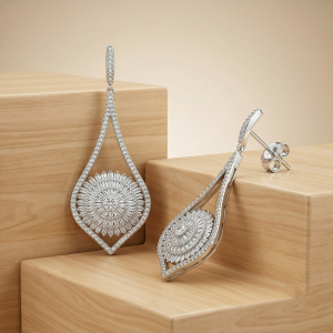 AGOR 925 Sterling Silver Sunburst Teardrop Dangle Earrings High Polish Rhodium Women's Jewellery