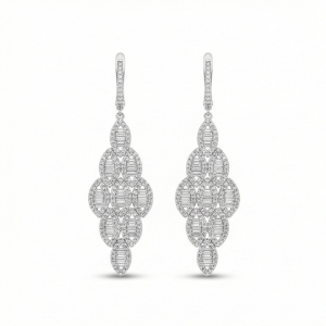 AGOR 925 Sterling Silver Art Deco Chandelier Earrings High Polish Rhodium Women's Jewellery