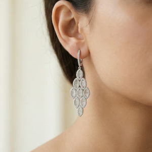 AGOR 925 Sterling Silver Art Deco Chandelier Earrings High Polish Rhodium Women's Jewellery