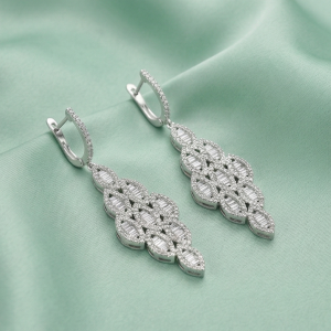 AGOR 925 Sterling Silver Art Deco Chandelier Earrings High Polish Rhodium Women's Jewellery