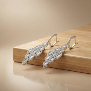 AGOR 925 Sterling Silver Art Deco Chandelier Earrings High Polish Rhodium Women's Jewellery