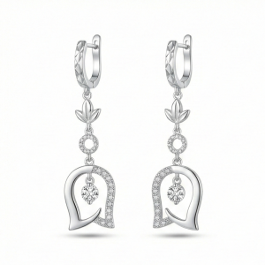 AGOR 925 Sterling Silver Floral Tulip Drop Earrings High Polish Rhodium Women's Jewellery