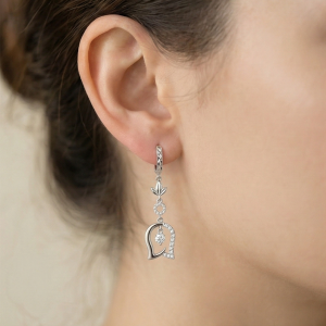 AGOR 925 Sterling Silver Floral Tulip Drop Earrings High Polish Rhodium Women's Jewellery