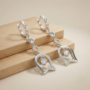 925 Sterling Silver Floral Tulip Drop Earrings High Polish Rhodium Women's Jewellery